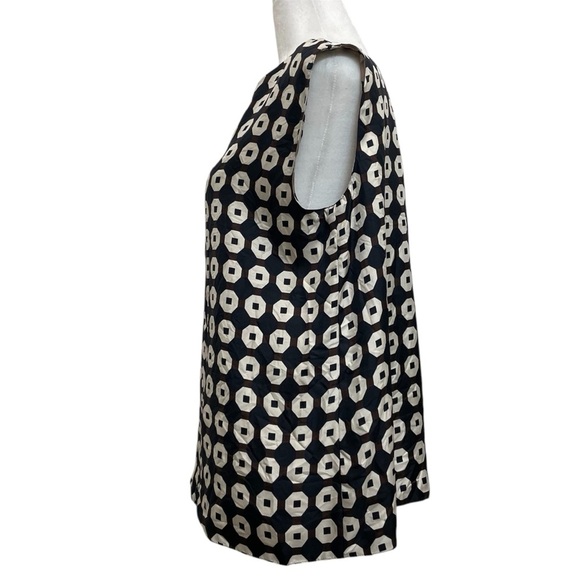 Max Mara 100% Silk Black & Tan Geometric Print Time Reversible Sleeveless Top